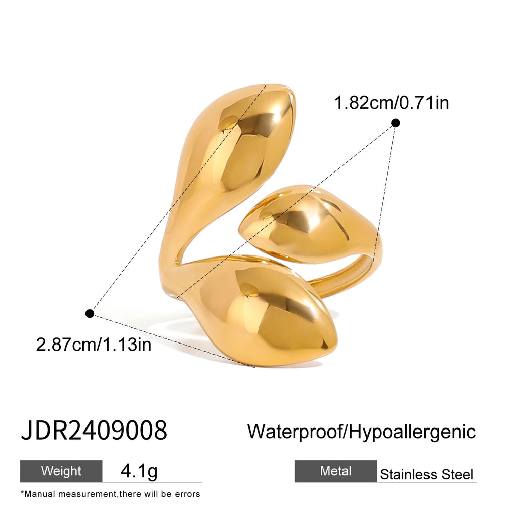 Stainless Steel Irregular Droplet Shaped Open Ring 18K PVD Plated Women Anti Allergic Rust Proof Stylish Jewelry