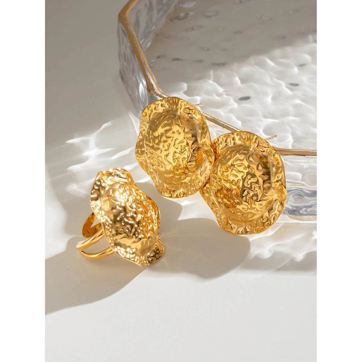 18K forgyldt rustfrit stål personlighed niche hammer korn hat øreringe Åben ring delikat vandafvisende daglige smykker