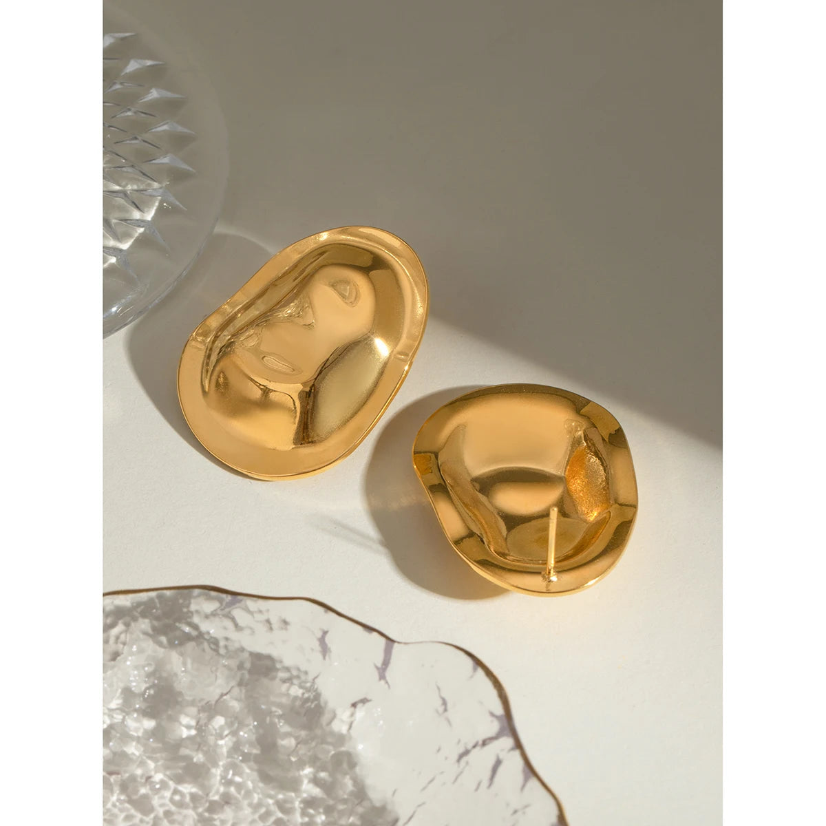 Minimalist 18k Stainless Steel Vintage Irregular Hammer Grain Stud Earrings Women Statement Texture Daily Stylish Jewelry
