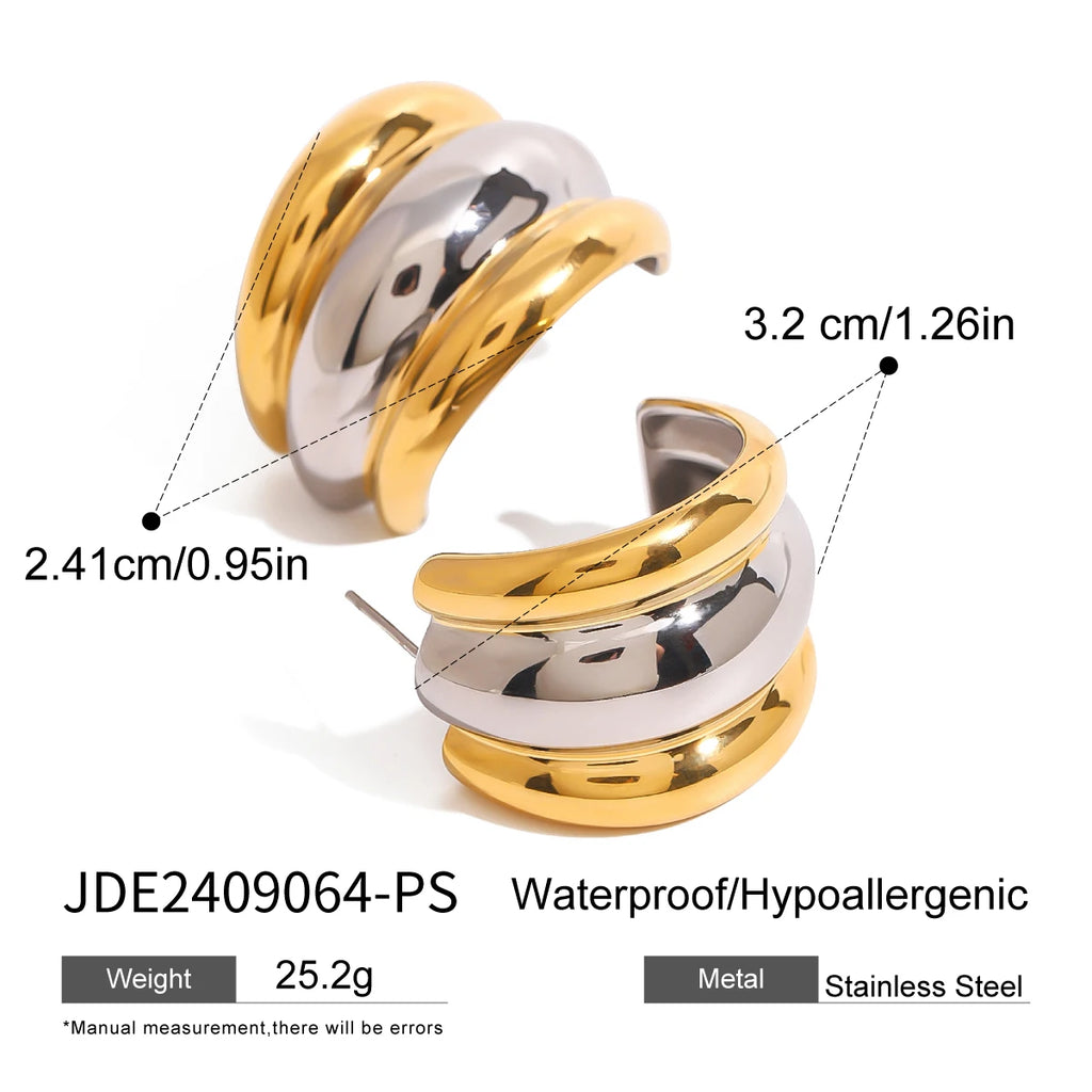 Minimalist 18k Gold Plated Stainless Steel Gold Silver Color Smooth Stud Earring Women Trendy Charm Jewelry Bijoux Femme