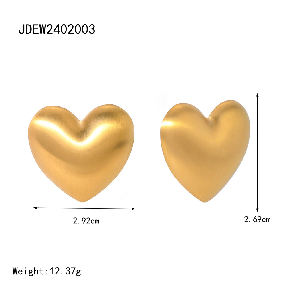 Stainless Steel Vintage Brushed Love Heart Stud Earrings PVD 18k Plated High Quality Free Temperament Charm Jewelry for Women - Grand Goldman