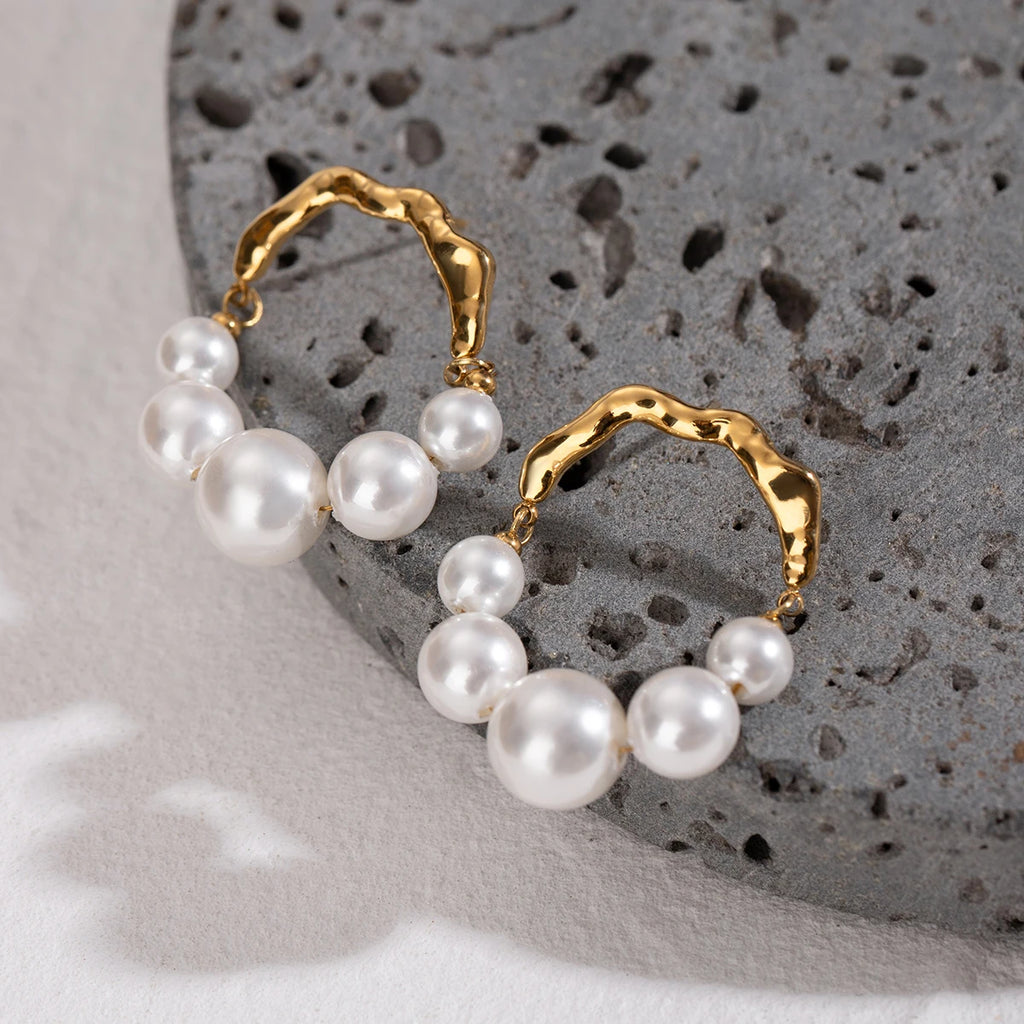 Waterproof 18k Stainless Steel Vintage U-shaped Pearl Stud Earrings High Quality Fashion Statement Jewelry Women Gala Gift