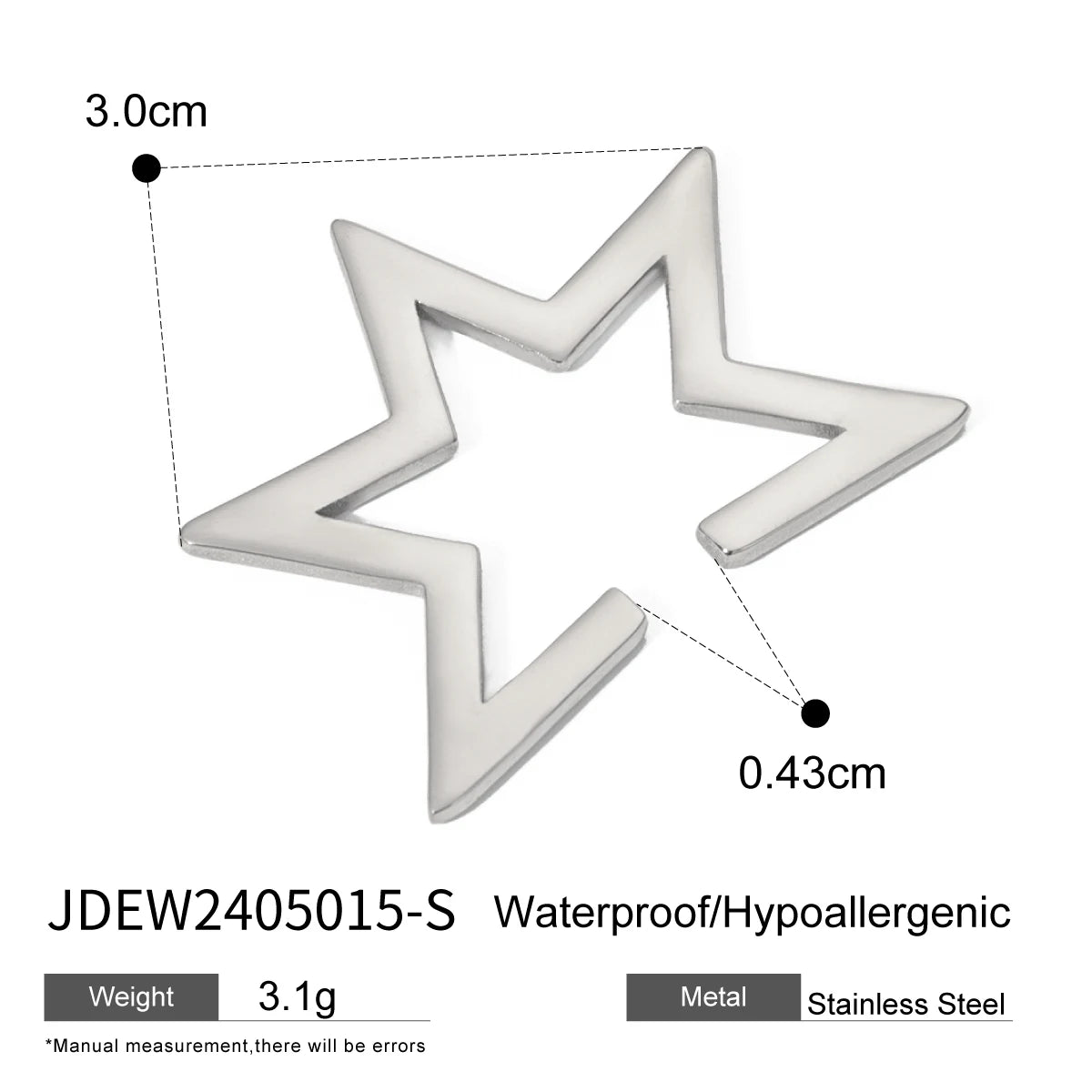 Sommerlys luksus 18K forgyldt rustfrit stål med hakket stjerne øreclips poleret metal statement tekstur mode smykker