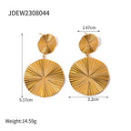 18K Gold Plated Plicated Stainless Steel Round Pendant Exaggerated Earrings for Women Ear Stud Exaggerated Ear Jewelry