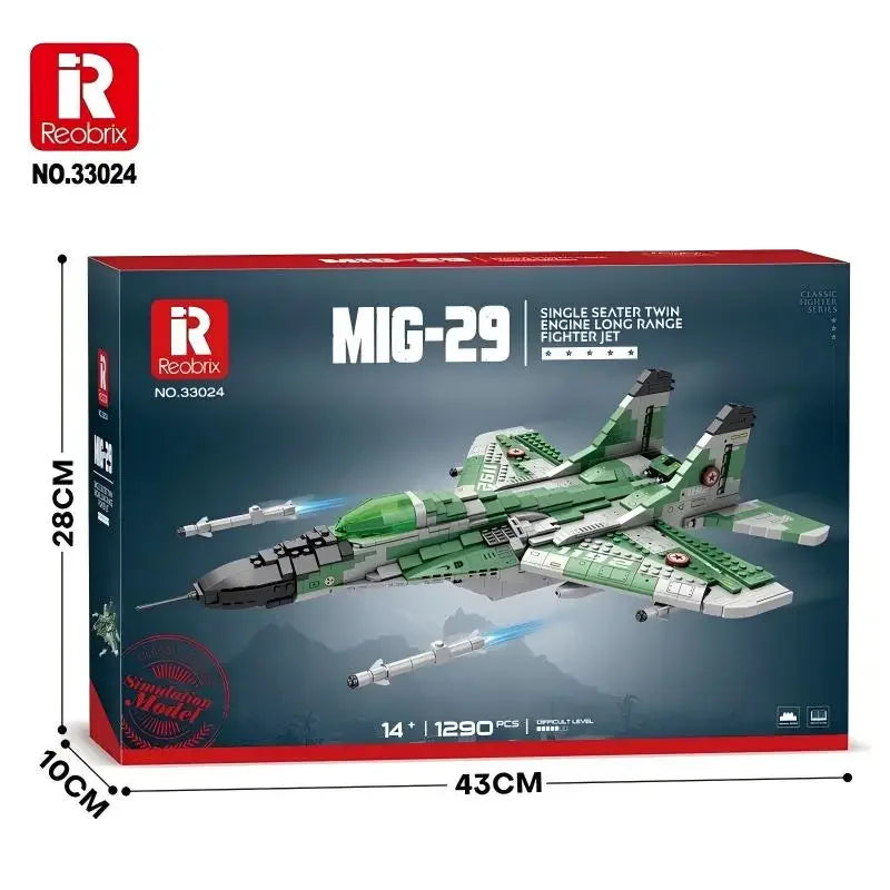 1290PCS MIG-29 Jet Fighter Building Blocks Diy Military Fighter Model Assembly Bricks Desktop Decoration Holiday Gifts Kids Toys