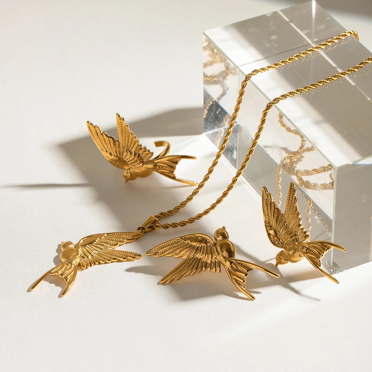 18K rustfrit stål Stilfuld Vintage Peace Dove Design Øreringe Ringe Halskæder Kvinder Trendy Charm Metal Chic Statement Smykker