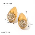 Rustfrit stål 18K forgyldt buttede vanddråbe ørestikker/ringindlæg Rhinestone Damer lette luksus øre/finger smykker