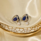 Edelstahl 18k vergoldete minimalistische Dreieck-Ohrstecker mit Lapislazuli besetzt Femme Gala schick stilvoller Schmuck