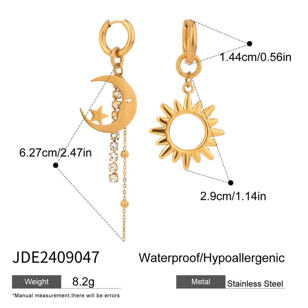 18K Gold Plated Charm Natural Stone Pentagram Moon Smooth Hoop Earrings Women Stainless Steel Fashion Jewelry Gala Gift