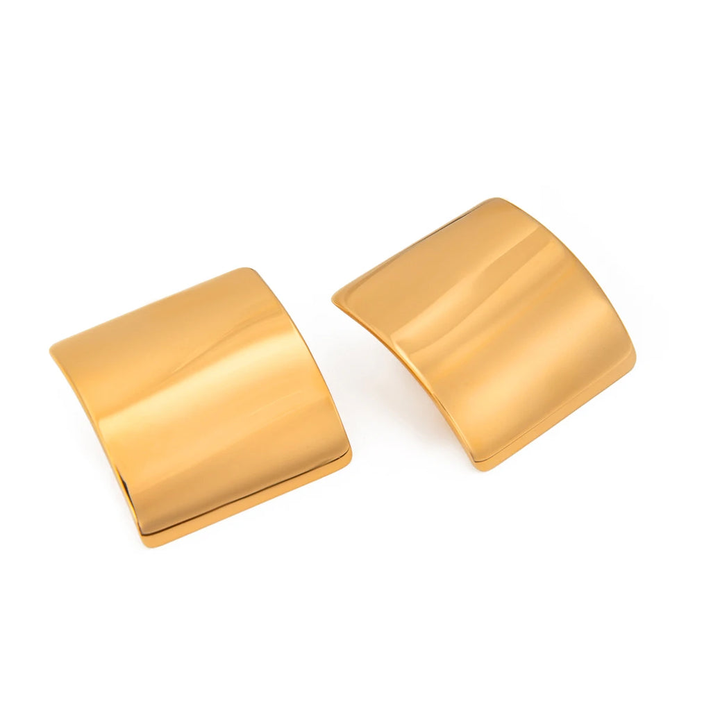 18K PVD Plated Stainless Steel Minimalist Plain Rectangular Raised Stud Earrings Waterproof High Quality Attractive Jewelry