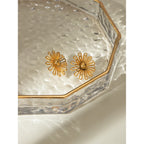 Anti Allergic 18K Gold Plated Hollow-out Overlapping Small Daisy Earrings Stainless Steel Delicate Free Temperament Jewelry