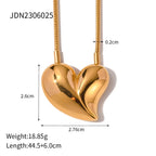 18K Gold Plated Stainless Steel Love Heart Series Smooth Earrings & Necklace Set Semi-detached Brushed Low Key Women Luxury Jewelry