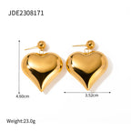 Pendientes de corazón liso de amor de acero inoxidable chapados en oro de 18K Serie hipoalergénica resistente al deslustre y al agua Joyería gruesa para mujer