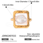 Vintage 18K Gold Plated Stainless Steel Oval Square Shell Open End Ring Women Anti Allergic Charm Daily Jewelry Bijoux Femme