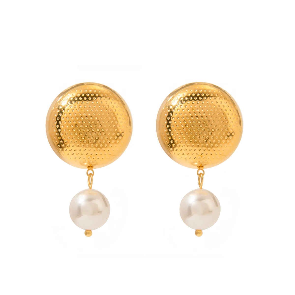 Pendientes de perla de imitación semiredondos de acero inoxidable ligero y acogedor minimalista PVD 18K para mujer a la moda, joyería impermeable bijou