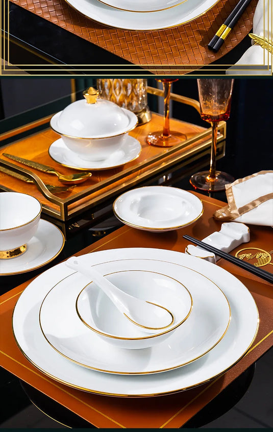 Jingdezhen tableware set, hotel tableware, dishes, gifts, handmade gilt edged dining plates, household dining plates