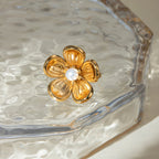 Minimalistischer, 18k vergoldeter, leichter, gemütlicher, blumenförmiger, haftender Kunststoff-Perlen-Öffnungsring für Frauen, Statement-Schmuck aus Edelstahl