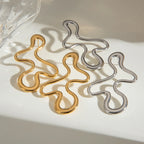 18K Gold Plated Statement Irregular Line Hollow Earrings Women Stainless Steel Minimalist Metal Rust Proof Stylish Jewelry