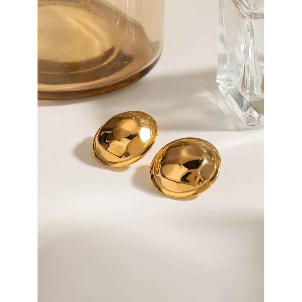 18K PVD minimalistischer rostfreier Edelstahl runde konvexe gehämmerte Körnung Ohrringe antiallergisch wasserdichter Schmuck für Frauen