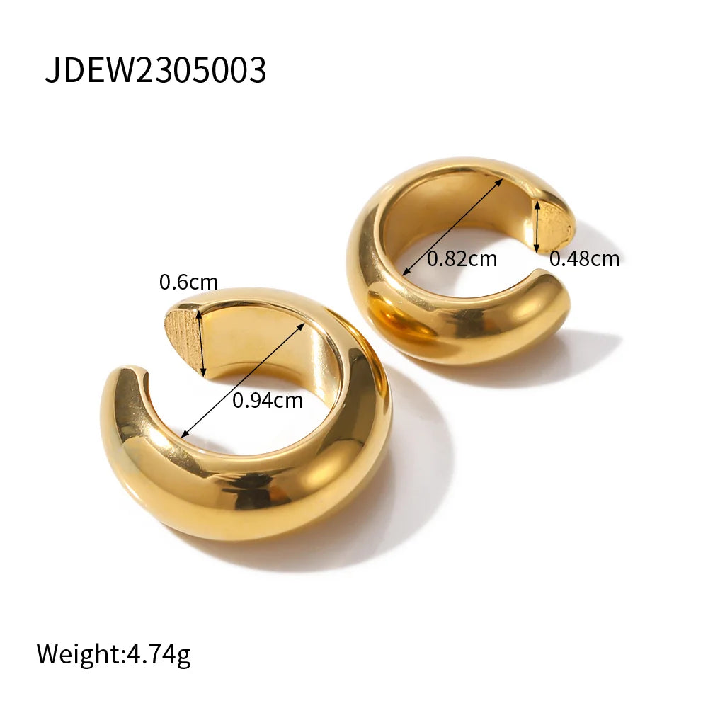 Couleur acier Acier inoxydable Luxe discret Clips d'oreille épais en forme de C Minimaliste Résistants au ternissement Bijoux d'oreille pour femmes Cadeau de fête