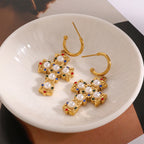 18k Gold Plated Stainless Steel High End Diamond Bead Cross Pendant Earring Prevent Allergy Temperament Fashion Charm Jewelry