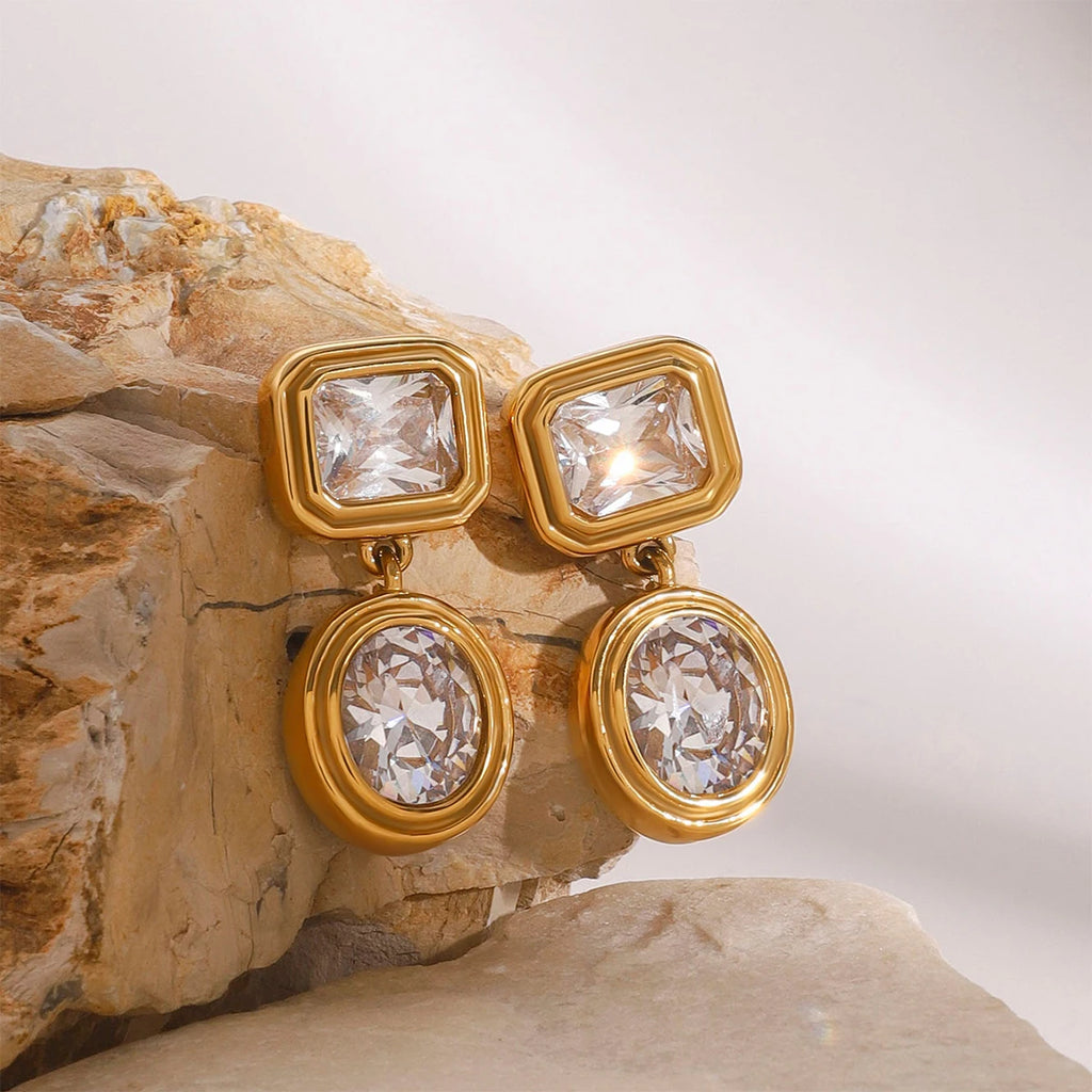 18k forgyldt rustfrit stål High End hvid zirkon geometriske øreringe Forhindrer allergi temperament Mode charmsmykker