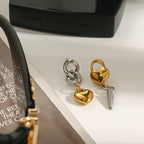 گوشواره‌های زنجیری مخروطی قفل قلب عشق از جنس استیل ضد زنگ با روکش طلای 18 عیار مینیمالیستی برای زنان، جلوگیری از حساسیت، جواهرات جذاب