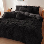 Ultra Soft Black Faux Fur 3-Piece Queen Comforter Set – Plush Fluffy Bedding with Duvet Cover and 2 Pillowcases