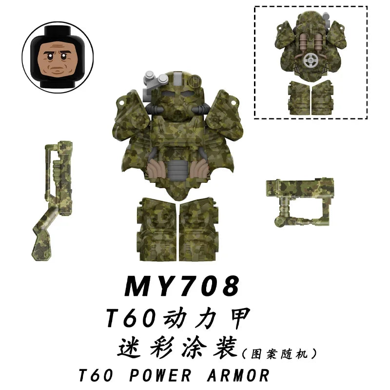 BoS Game T60 Power Armor Army Officers Soldiers Figure Machine gun Model Building Blocks Kids Toys Gifts Boys Girls Juguetes