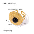 18K vergoldeter, strukturierter Edelstahl-Wickel-Design-Ring mit schwarzem Achat, luxuriöser Ring für Damenfinger Schmuck collares para mujer