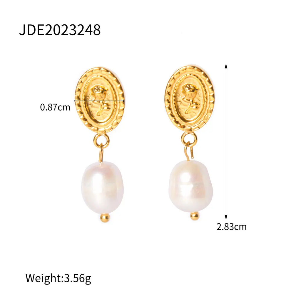 Stilvolle hochwertige elegante Ohrringe aus Edelstahl mit weißer Perle, Metall, goldfarben, romantischer Charme, Schmuck, Geschenk für Frauen