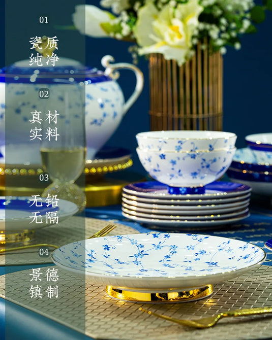 Jingdezhen ceramic tableware, bowl and plate combination set, bone china tableware for household use