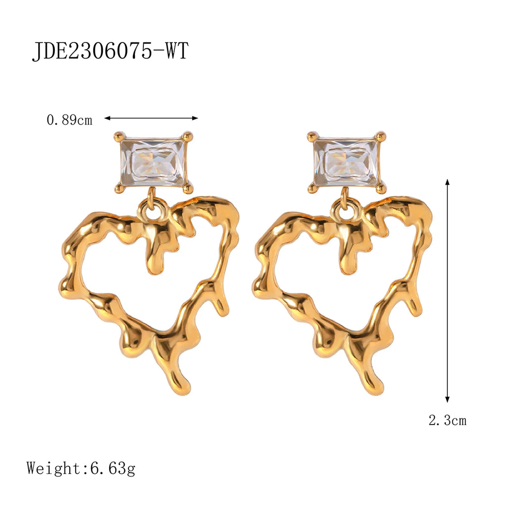18K Gold Plated Stainless Steel Lava Design Love Heart Pendant Earrings Minimalist Waterproof Rust Proof Charm Jewelry - Grand Goldman