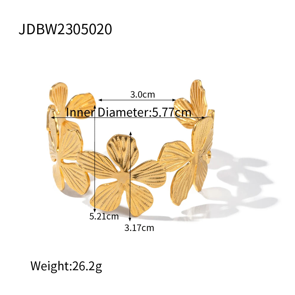 Stainless Steel Exaggerated Flower Bracelet Earrings Rings Set Waterproof 18K Gold PVD Plated For Women Fashion Jewelry Set - Grand Goldman