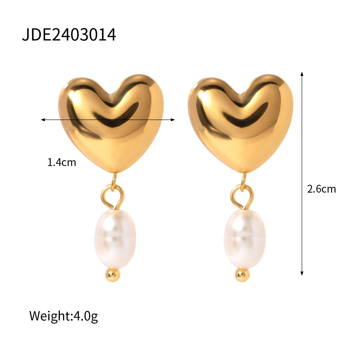 Charm 18K Edelstahl Metall rostfrei glatt Liebesherz Perlenanhänger Ohrringe PVD wasserdicht stilvoller Schmuck Aretes Frauen