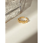 Exquisiter 18K PVD-beschichteter Edelstahl, zarter offener Ring mit drei Schleifen, Damen, hochwertige Charme, stilvoller Schmuck