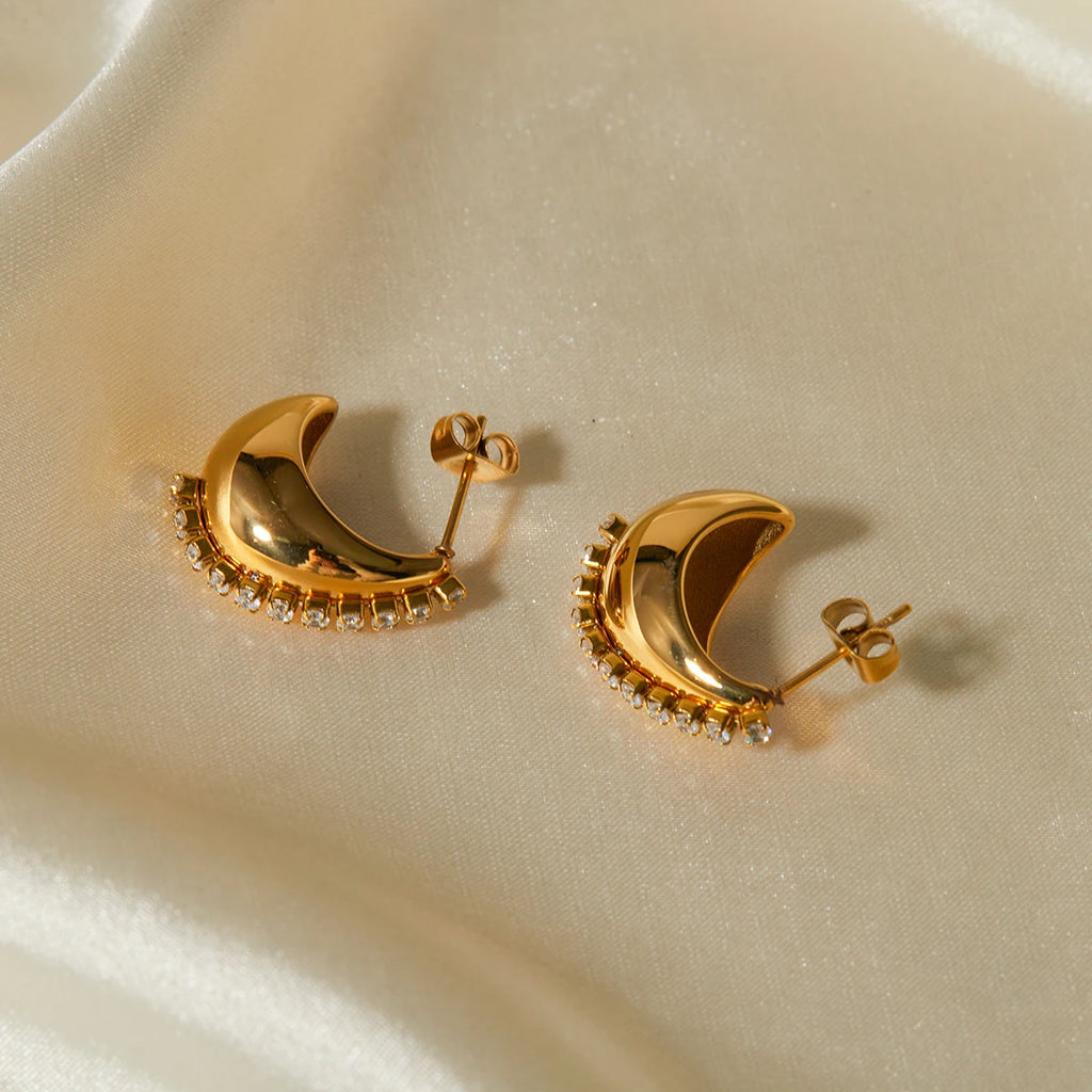 Orecchini delicati a goccia d'acqua a forma di fagiolo in acciaio inossidabile placcato oro 18k con diamanti incastonati, gioielli leggeri e accoglienti per donne