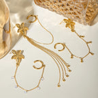 18K forgyldt udsøgt geometrisk rustfrit stålStarfish Multi Layer kvast Vanddråbe øreclips Dame Statement smykker