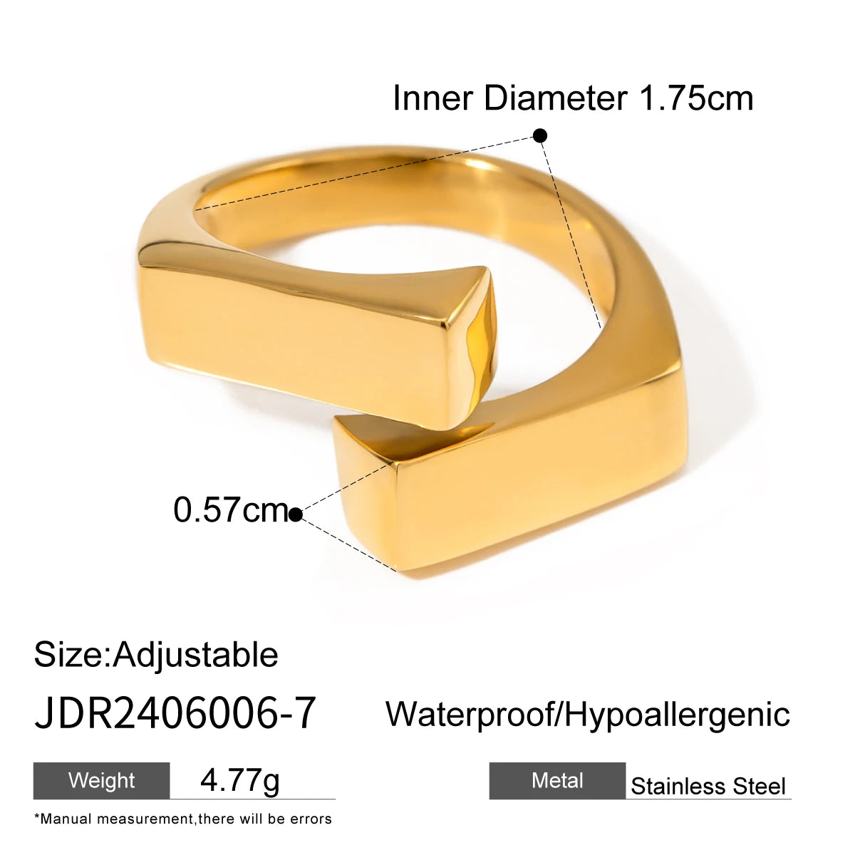 Light Cozy 18k Gold Plated Ins Style Geometric Crossover Ring Size 7 Women Stainless Steel Anti Allergic Statement Jewelry