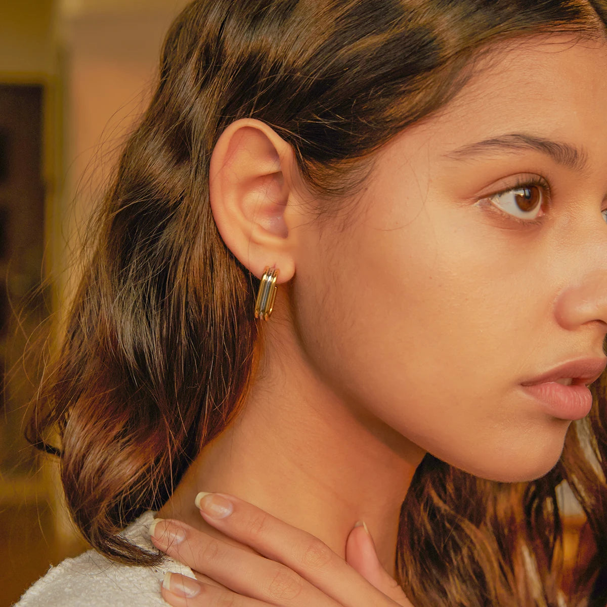 Orecchini a cerchio a tre strati abbinati in acciaio inossidabile placcato oro 18K a forma di C, oro e argento, per donna, impermeabili, gioielli con charm