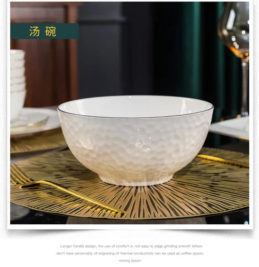 Jingdezhen Ceramic Tableware Set, Hand-painted Phnom Penh Water Cube Creative Bone Porcelain Bowls and Dishes for Home Use