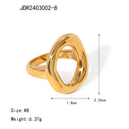 Anillo cerrado de acero inoxidable con diseño hueco ovalado único y elegante con textura metálica, chapado en oro de 18k, joyería para mujer