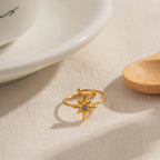 Ny Vintage Octagram Design Sommer 18K guldbelagte smykker Justerbar Rustfrit Stål Vandtæt Ring Til Damer Smykker Gave
