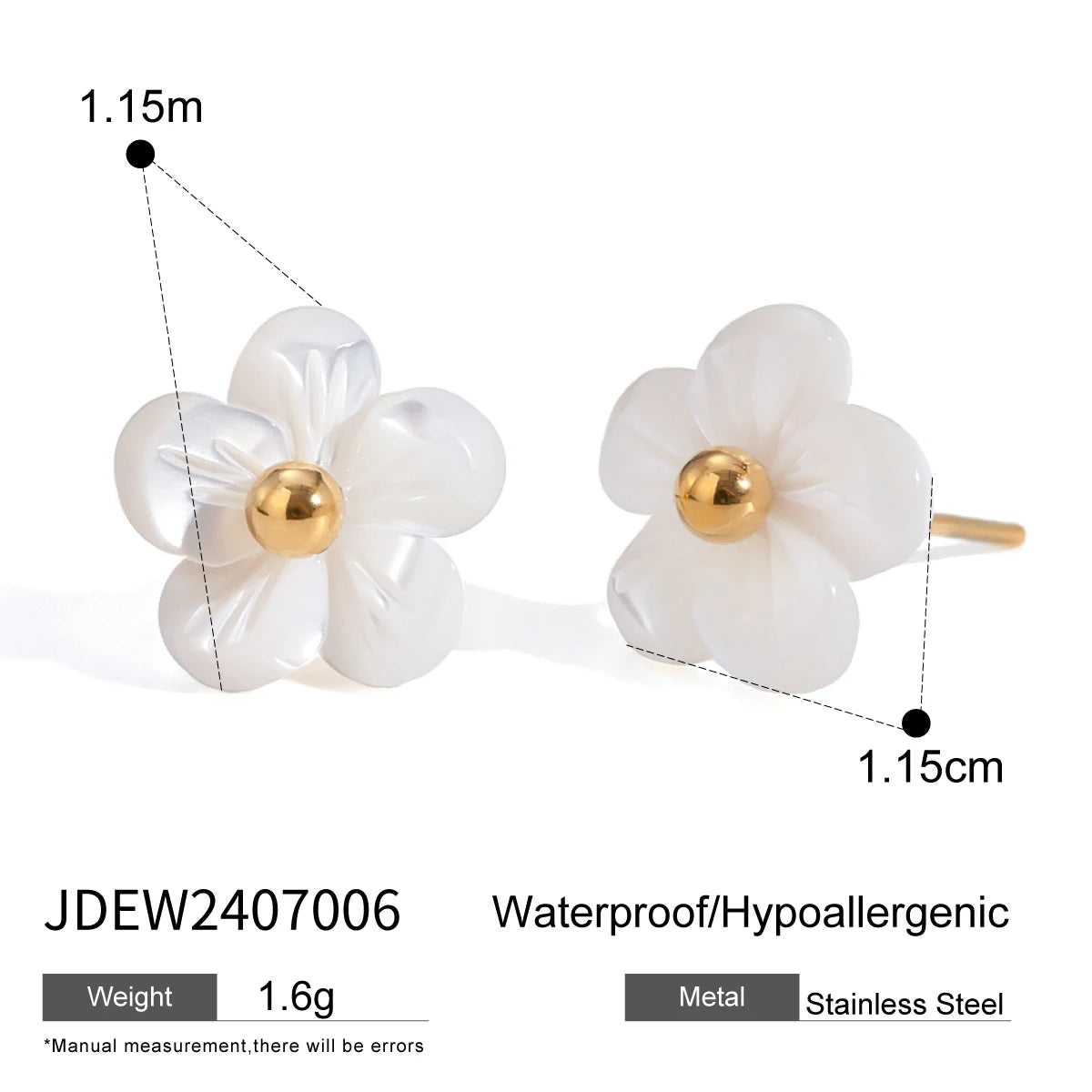18K PVD minimalistischer rostfreier Edelstahl mit weißer Muschelblume, klebenden Perlen, elegante Ohrringe für Frauen, stilvoller täglicher Schmuck