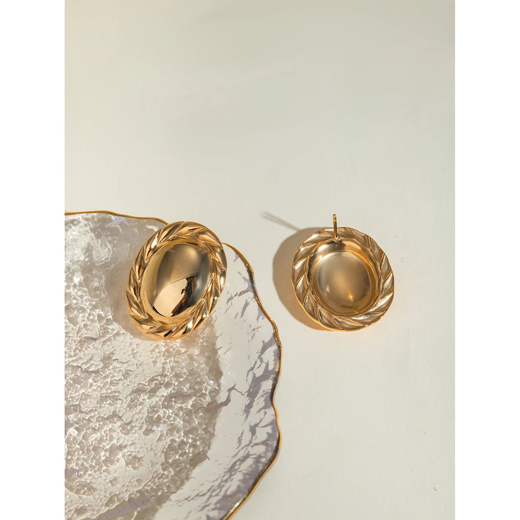 18K forgyldt metallisk geometrisk rustfrit stål glatte sejlgarn ovale øreringe Trendy kvinder Premium Statement galla smykker