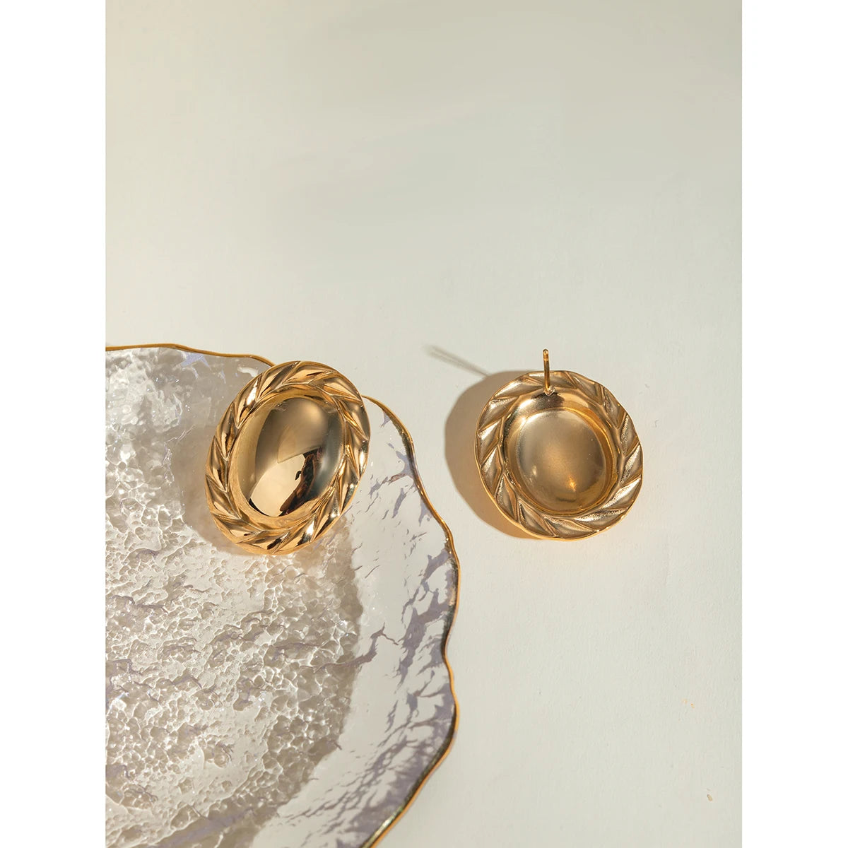 18K forgyldt metallisk geometrisk rustfrit stål glatte sejlgarn ovale øreringe Trendy kvinder Premium Statement galla smykker