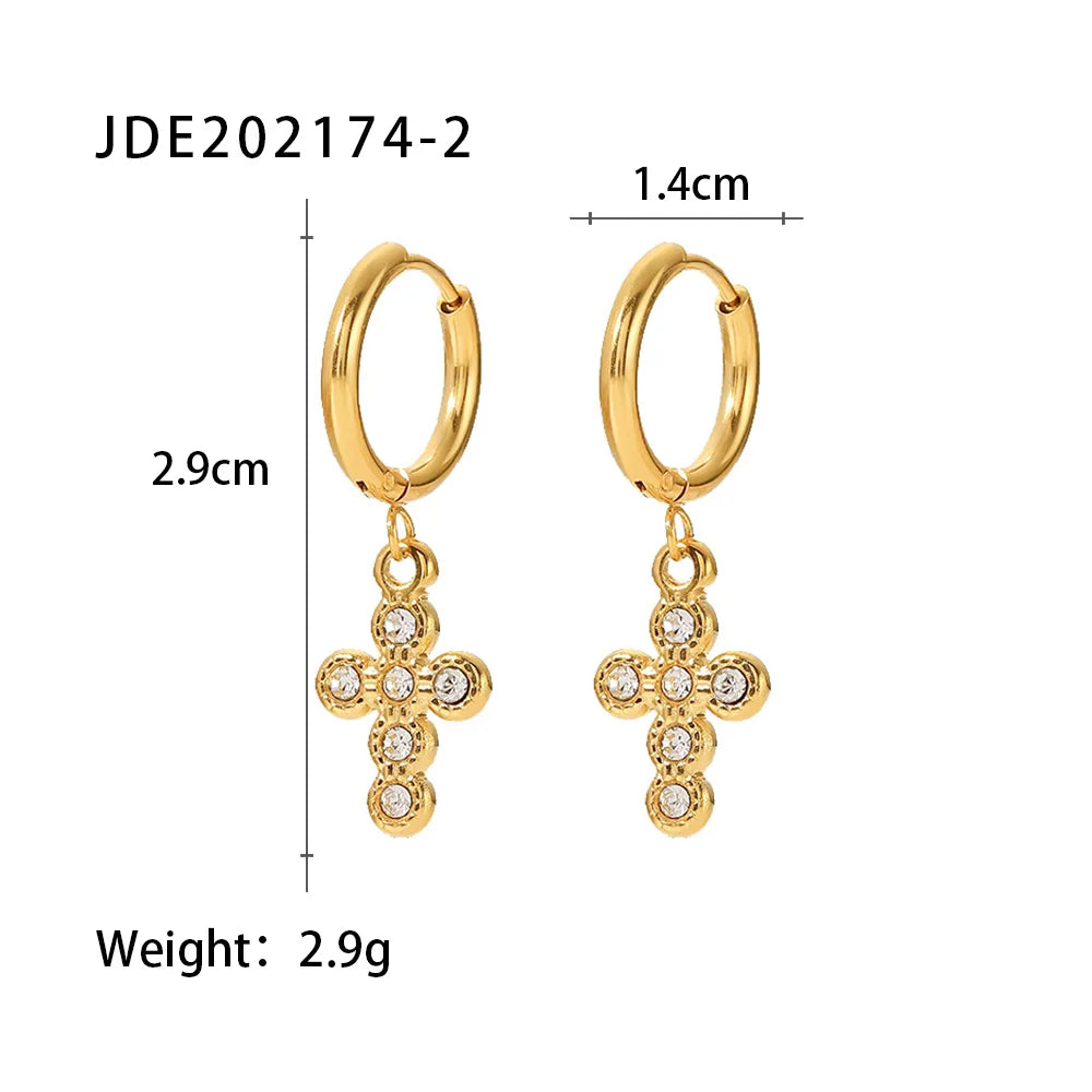 Edelstahl 18k vergoldete minimalistische Perlen-Kreuz-Anhänger Creolen Ohrringe Sommer wasserdicht Femme Gala schick stilvoller Schmuck