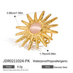 18k vergoldeter Edelstahl Ohrringe mit Sonnenmuster und Katzenaugenstein, Ring für Damen, antiallergisch, rostfrei, stilvoller Schmuck