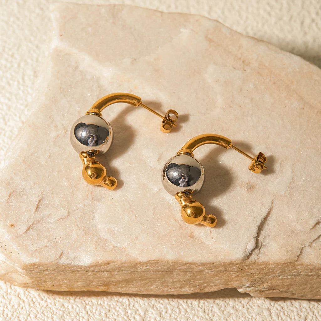 18k forgyldt stilfuldt unikt guld- og sølvfarve Simple temperament øreringe rustfrit stål, kvinder, anti-særprægede smykker