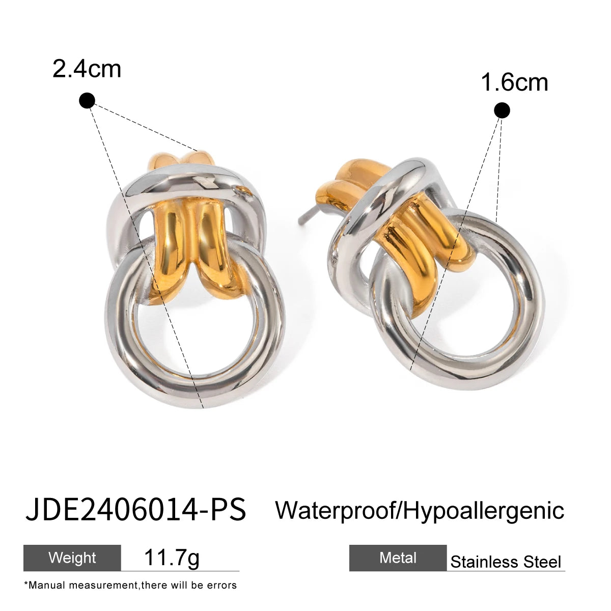 Creative Stainless Steel 18k Gold Plated Gold&Silver Color Matching Simple Knot Earrings Women Personalized Jewelry Attractive